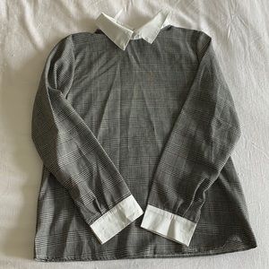 SHEIN Plaid Long Sleeve Top with White Collar